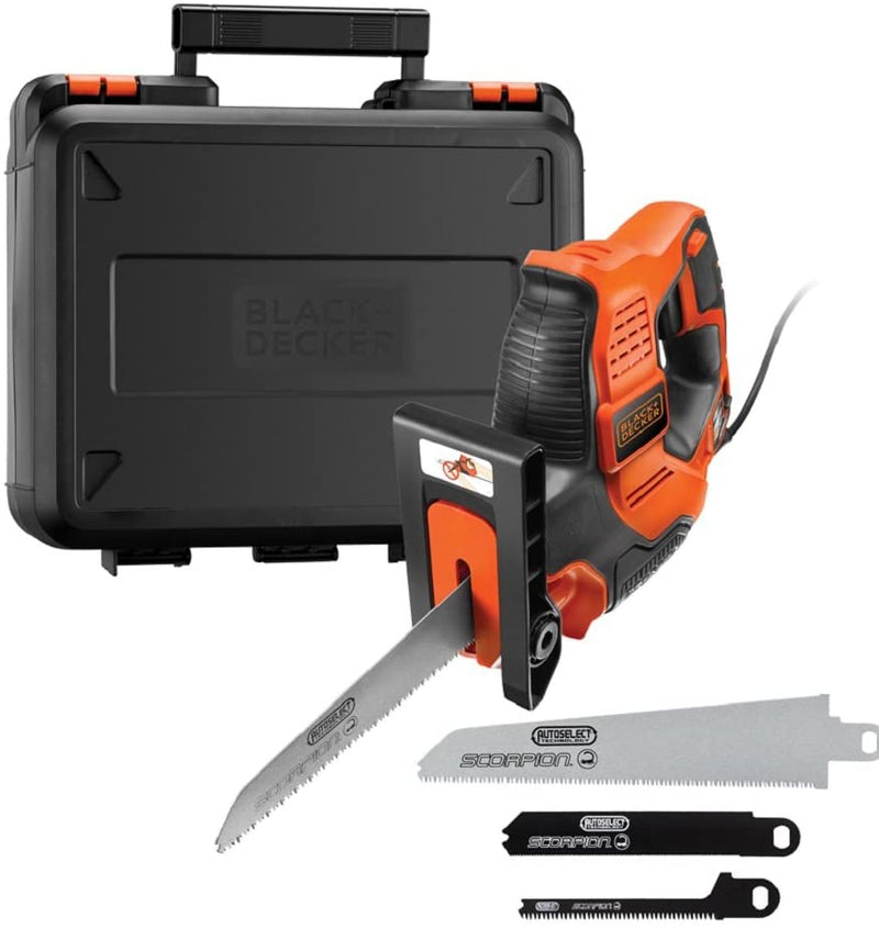 BLACK+DECKER 500 W Autoselect Scorpion-Powered Electric Saw Jigsaw and Prune with Kitbox, 3 Blades, 23mm Stroke Length, RS890K-GB