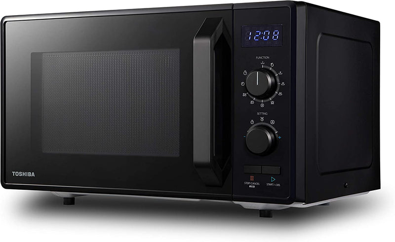 Toshiba 900w 23L Microwave Oven with 1050 W Crispy Grill, Energy Saving Eco Function, 8 Auto Menus, 5 Power Levels and Turntable, Black MW2-AG23PF(BK)