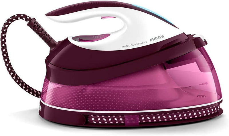 Philips PerfectCare Compact Steam Generator Iron with 400g steam Boost, 2400 W, Burgundy & White - GC7842/46