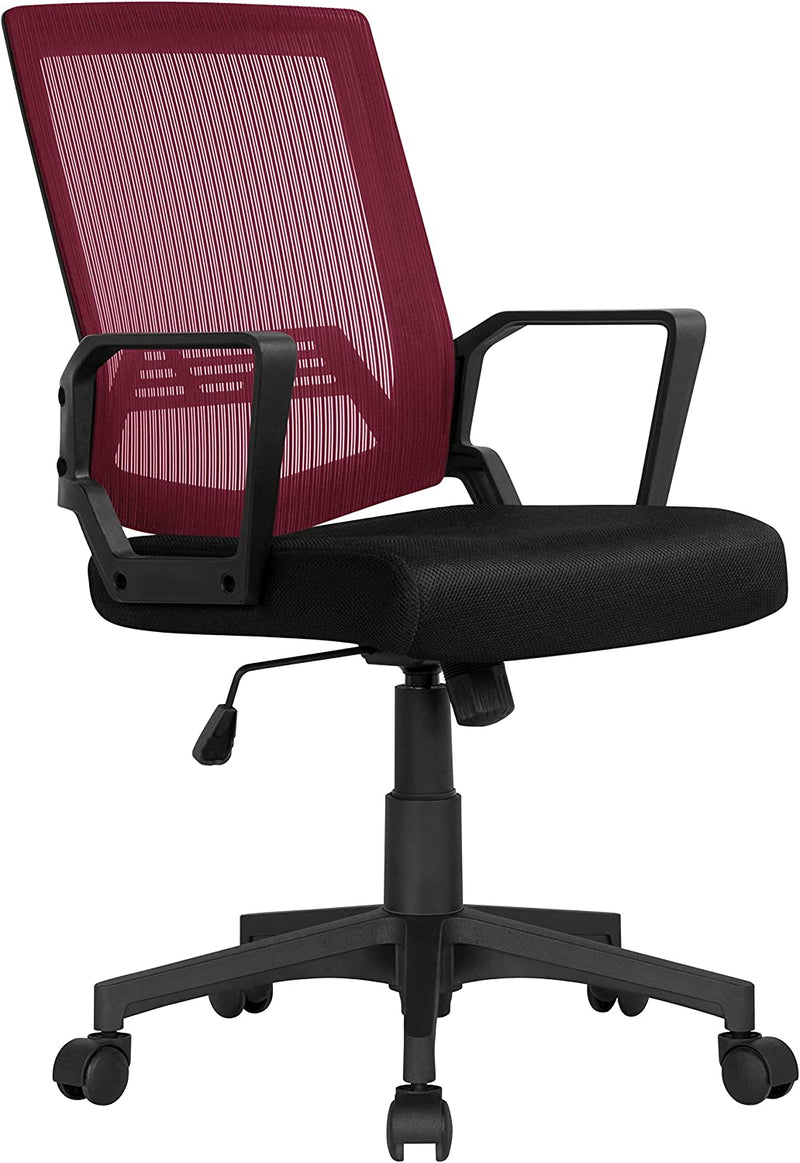 Yaheetech Adjustable Computer Chair Ergonomic Mesh Work Chair Reclining Mid-Back Study Chair with Comfy Lumbar Back Support for Home Office Red