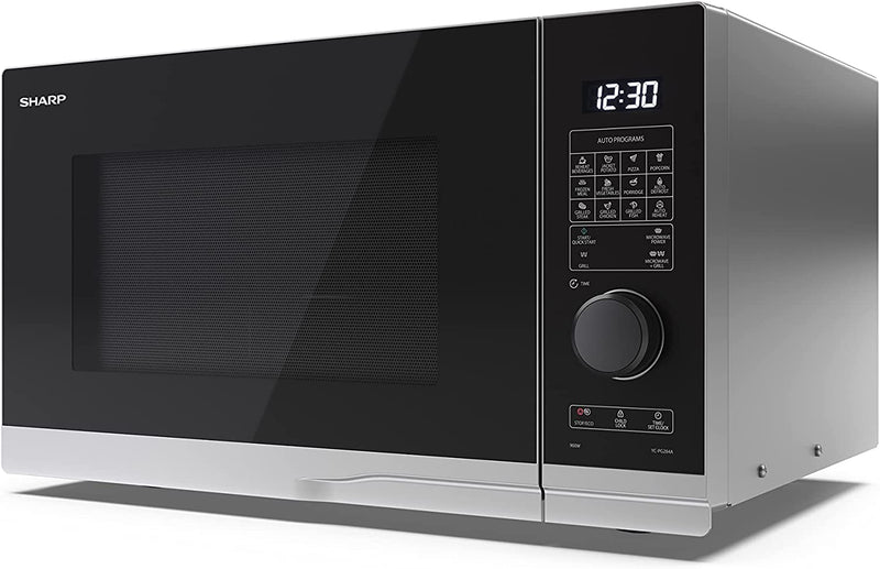 SHARP YC-PG254AU-S 25 Litre 900W Microwave Oven with 1000W Grill Cooker, 10 Power Levels, 12 Auto Cook Programmes, LED Cavity Light, Easy Clean