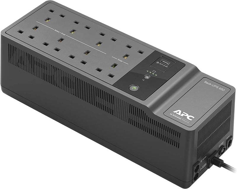 APC BACK-UPS ES - BE650G2-UK - Uninterruptible Power Supply 650VA (8 Outlets, Surge Protected, 1 USB Charging Port)