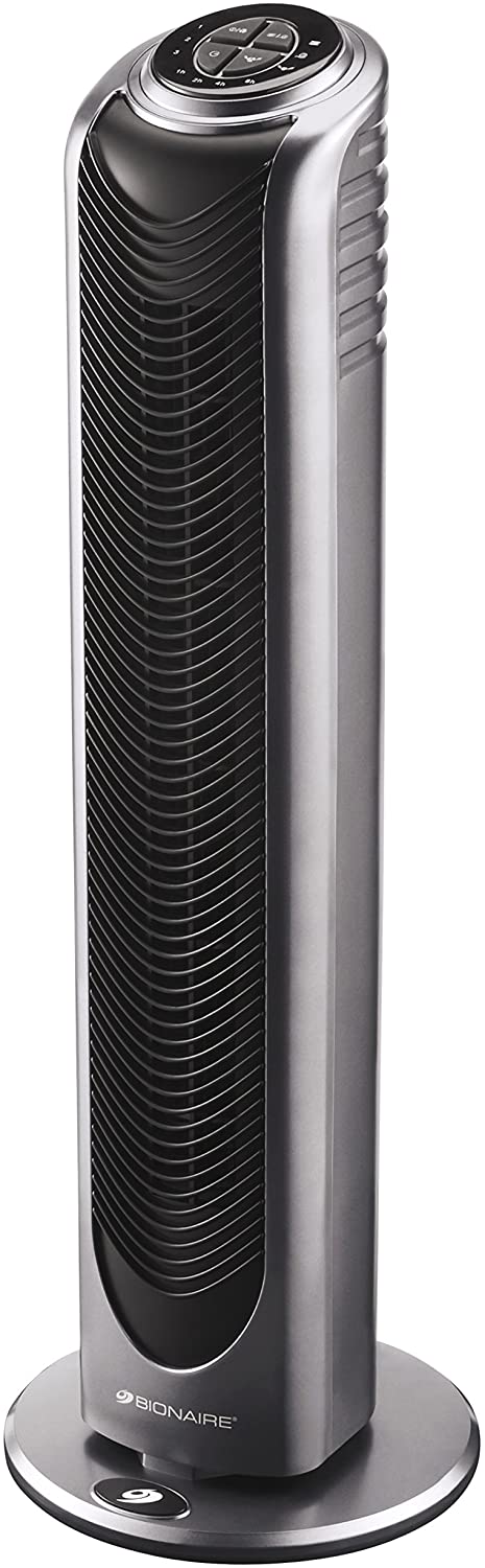 Bionaire Oscillating Tower Fan with Remote Control & Timer, Silver/Black [BT19]