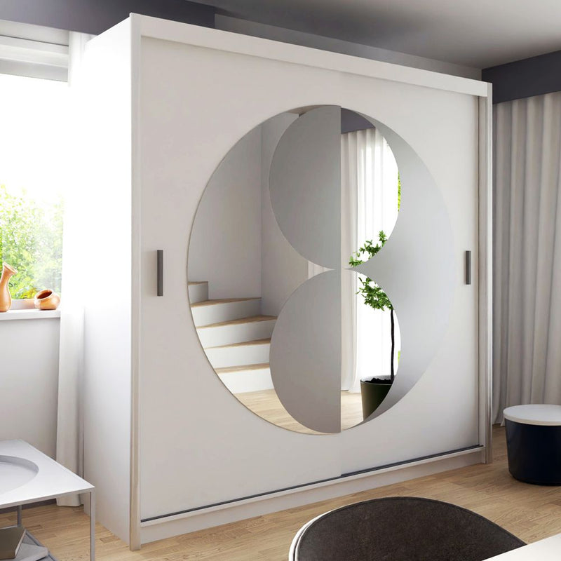 Rendezvous Sliding Door Wardrobe with Mirror - White