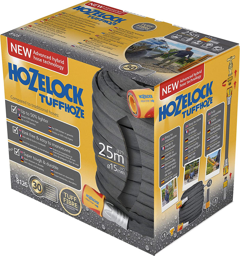 Hozelock 8125 8000 25m Tuffhoze Garden Hose, Grey