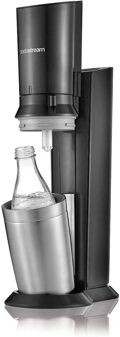 SodaStream Crystal Sparkling Water Maker Machine with 600 ml Reusable Glass Carafe for Carbonating and 60 L CO2 Gas Cylinder - Black