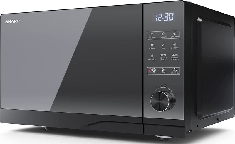 SHARP YC-GC52BU-B 25 Litre 900W Black Flatbed Microwave with 1200 W Grill & 2050 W Convection Oven, 11 Power Levels, 14 Auto Presets, Combi Cooker