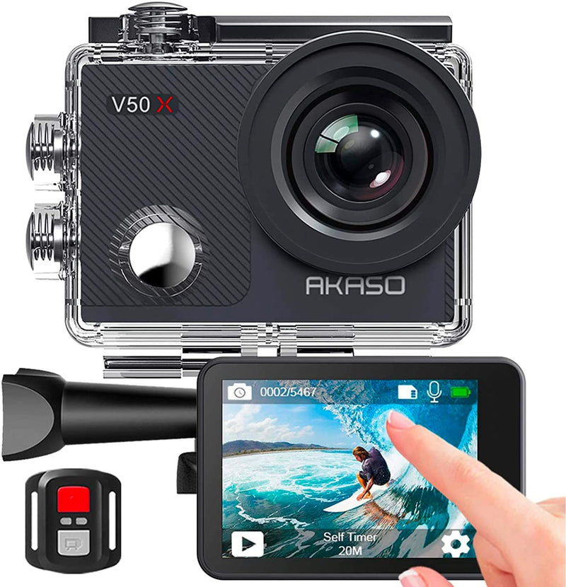 AKASO V50 X Action Camera, Native 4K Wifi Underwater 40M EIS Anti-Shake Cam with Touch Screen, Remote Control, Waterproof Case