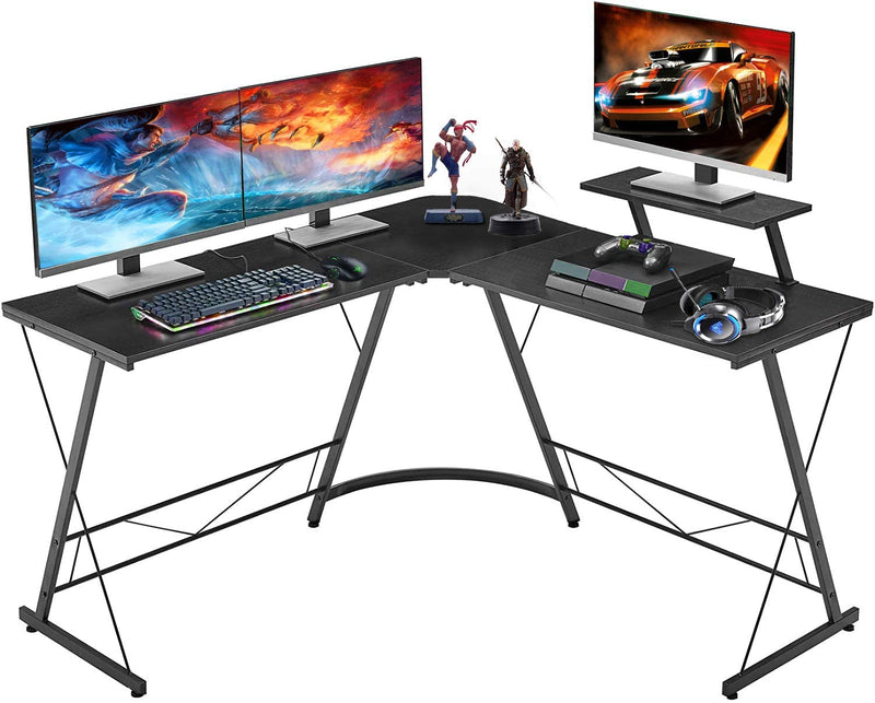 Aingoo Corner Desk L Shaped Gaming Computer Desk for Home Office Workstation with Monitor Stand, 128.5 * 128.5 * 75 cm Black