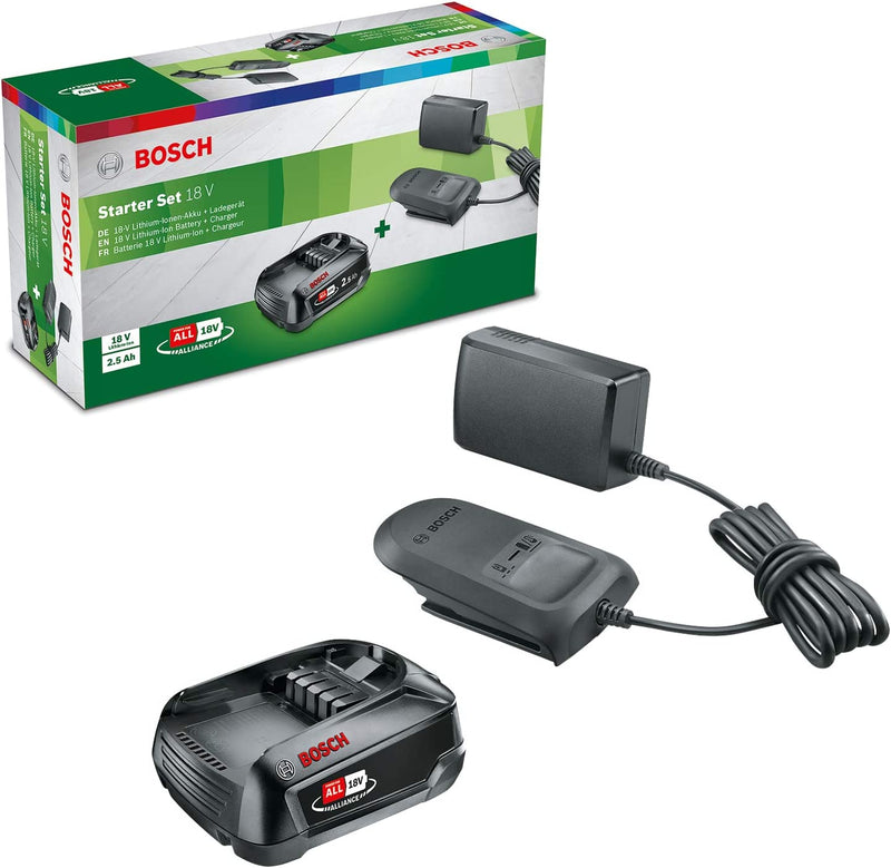 Bosch Home and Garden Battery and Charger Starter Set PBA 18 V (18 V System, 2.5 Ah Battery, Charger, in Carton Packaging)