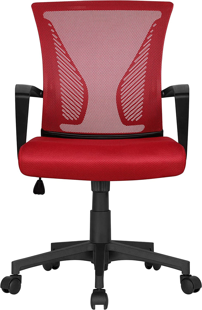 Yaheetech Adjustable Office Chair Ergonomic Executive Mesh Swivel Comfy Work Desk Computer Chair with Arms/Height Adjustable Red