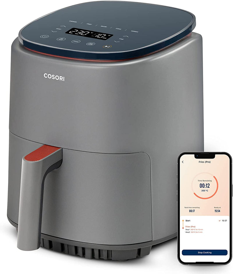 COSORI Air Fryer Lite 3.8L, Preset Multi-Stage Cooking, 75-230℃, Smart Control, 1500W, 3 Portions, 140+ Online Recipes Cookbook, Dishwasher Safe, Grey