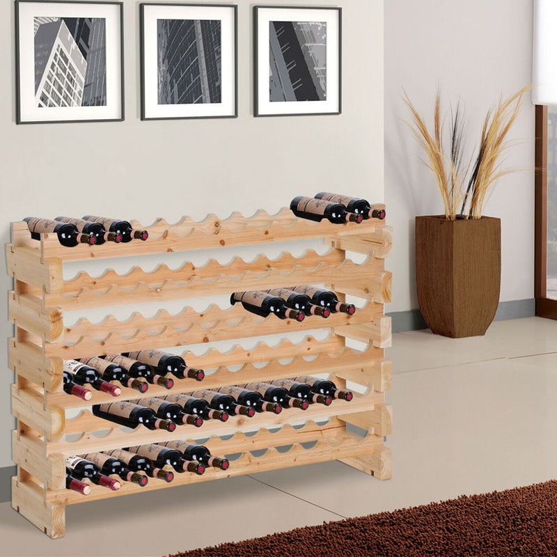 Firm Pine Wood 6 Stackable Tier Design 72 Wine Bottle Rack - Natural Wood