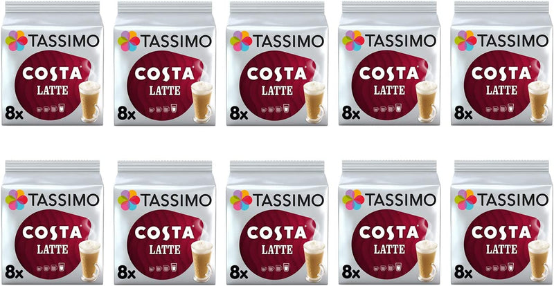 Tassimo Costa Latte Coffee Pods - 10 Packs (80 Drinks)