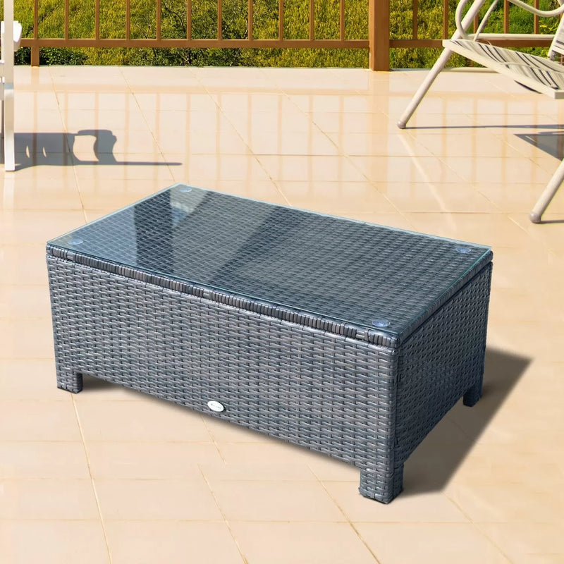 Outdoor Rattan Glass Coffee Table Black