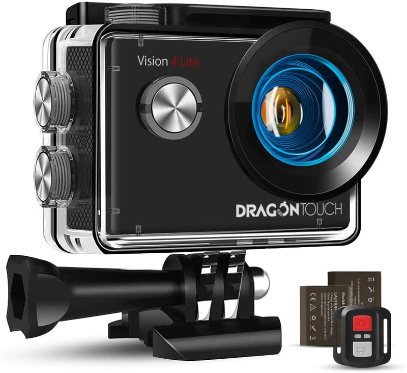 Dragon Touch 4K Action Camera, 20MP EIS Anti-shake Underwater 30M Waterproof Wifi Action Cam with Mounting Accessories Kit - Vision 4 Lite