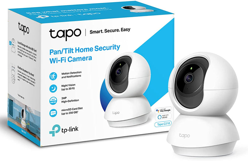 TP-Link Tapo Pan/Tilt Smart Security Camera, Indoor CCTV, 360° Rotational Views, No Hub Required, 3MP (2304 × 1296) HD, Night Vision, Tapo C210