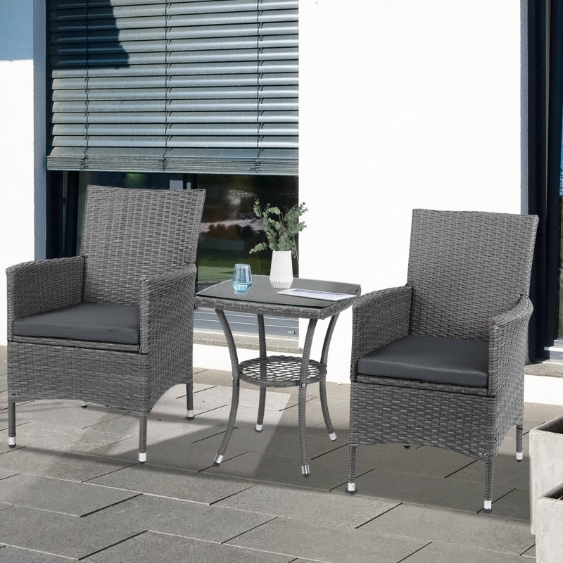 2 Seater Rattan Coffee Table Set-Grey