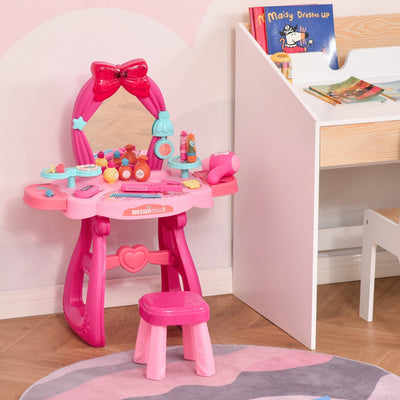 Kids Vanity Musical Dressing Table Magic Mirror, Bright Red & Pink