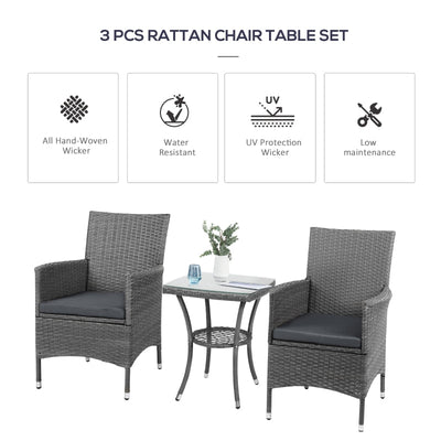 2 Seater Rattan Coffee Table Set-Grey