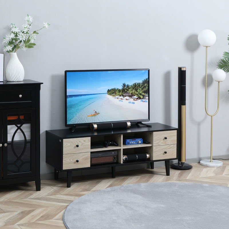 Black Boxy TV Stand, With Wood-Effect Drawers