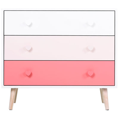 HOMCOM Kids MDF Heart-Shaped Handle Set of 3 Drawers Pink