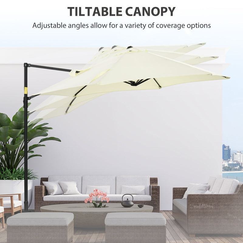 Outsunny 2.5M Garden Cantilever Parasol with 360° Rotation, Offset Roma Patio Umbrella Hanging Sun Shade Canopy Shelter with Cross Base, Beige