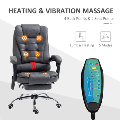 Vinsetto Heated 6 Points Vibration Massage Executive Office Chair Adjustable Swivel Ergonomic High Back Desk Chair Recliner with Footrest Dark Grey