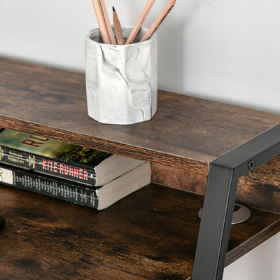 Industrial-Style Writing Desk, With Top Shelf - Brown