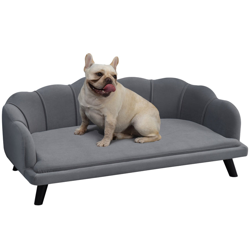 Sofá para perros PawHut para perros medianos y grandes, sofá cama para mascotas con forma de concha y funda lavable para las patas, color gris