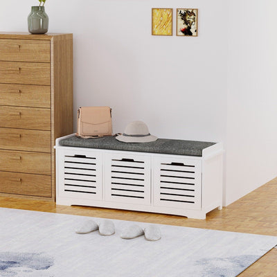 MDF Entryway 3-Drawer Shoe Bench White/Grey