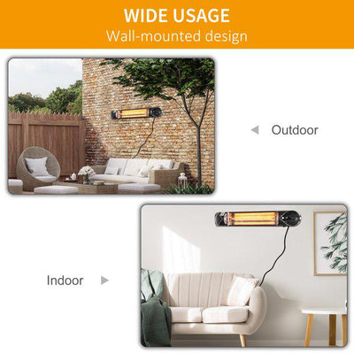 2000W Electric Patio Heater Wall Mounted W/ Remote Indoor Outdoor