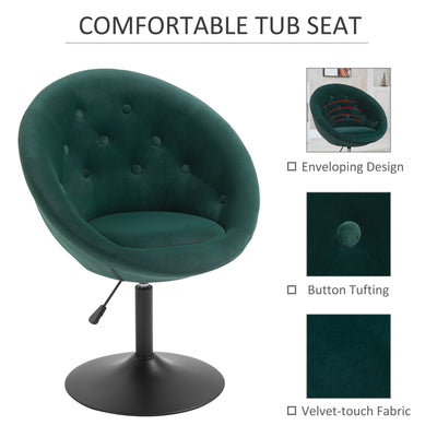 Tufted Fabric Dining Bar Stool , Armless Swivel Seat, Adjustable Height - Green