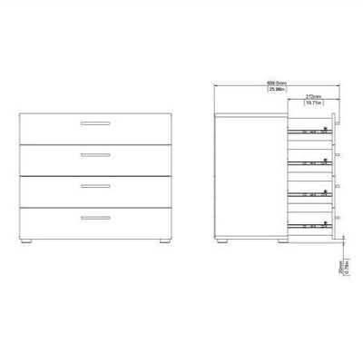 Nottingham High Quality Laminated 4 Drawers Chest - White Woodgrain