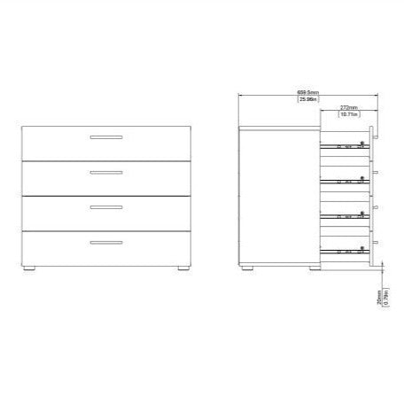 Nottingham High Quality Laminated 4 Drawers Chest - White Woodgrain