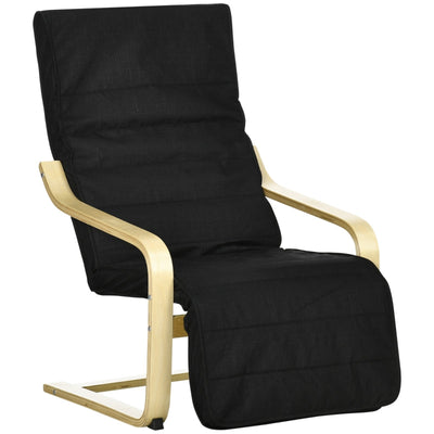 Wooden Lounging Chair Deck Relaxing Recliner Lounge Seat  Black