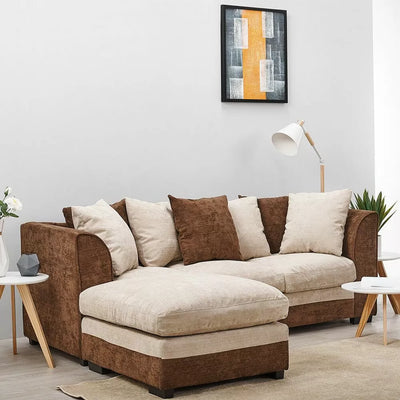 Aruba Brown and Beige Chenille Fabric Corner Sofa