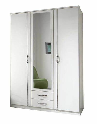 Devon 2 Door 2 Drawer Mirrored Wardrobe - White