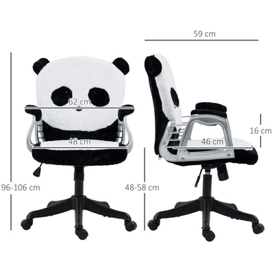 Linda silla de oficina Vinsetto, silla de escritorio con forma de panda esponjoso, reposabrazos acolchados, función de inclinación, altura ajustable, color blanco y negro