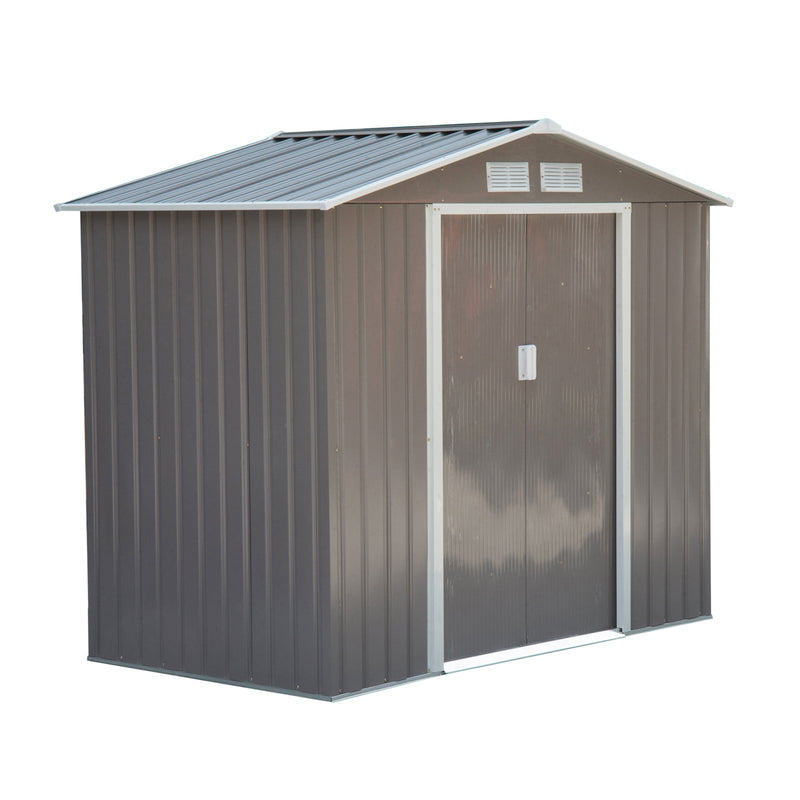 Outsunny 7ft x 4ft Lockable Garden Metal Storage Shed Storage Roofed Tool Metal Shed w/ Air Vents Steel Grey