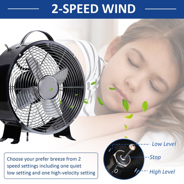 26CM Electrical Table Desk Fan 2-Speed Portable For Home Office - Black