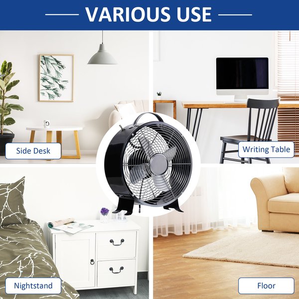 26CM Electrical Table Desk Fan 2-Speed Portable For Home Office - Black