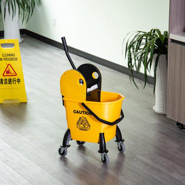 26L Commercial Plastic Mop Bucket And Water Wringer - Yellow