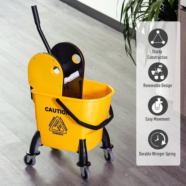 26L Commercial Plastic Mop Bucket And Water Wringer - Yellow