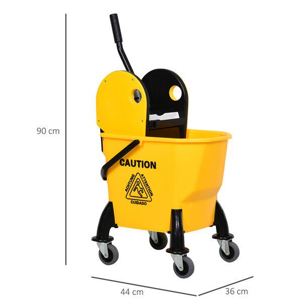 26L Commercial Plastic Mop Bucket And Water Wringer - Yellow