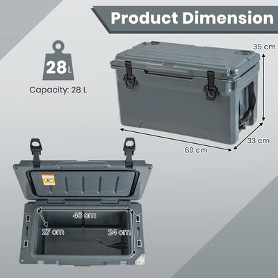 28L Rotomolded Cooler Insulated Portable Ice Chest-Dark Grey