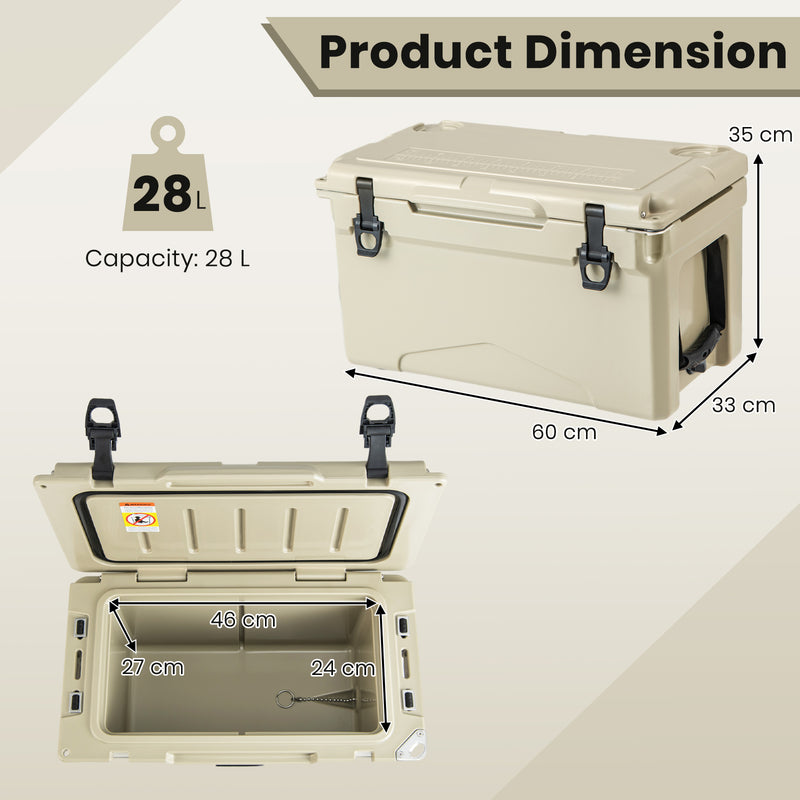 28L Rotomolded Cooler Insulated Portable Ice Chest-Tan