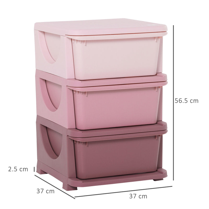 HOMCOM Kids Storage Units with Drawers 3 Tier Chest Vertical Dresser Tower Toy Organizer for  Nursery Playroom Kindergarten Pink