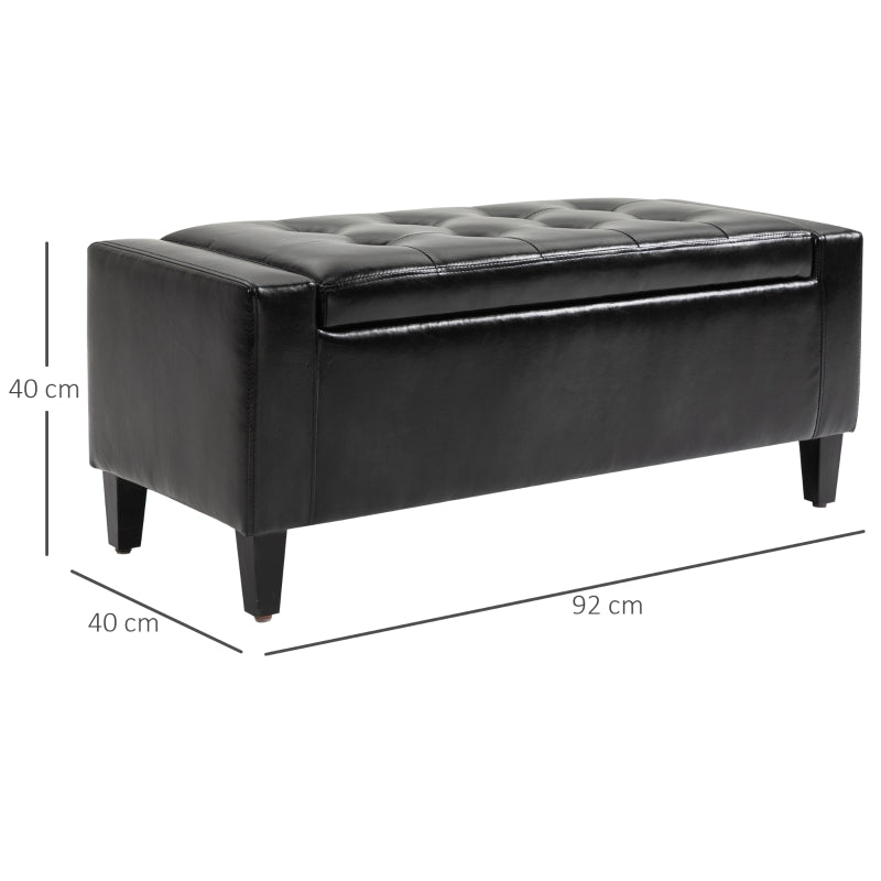 PU Leather Storage Ottoman Bench , Black