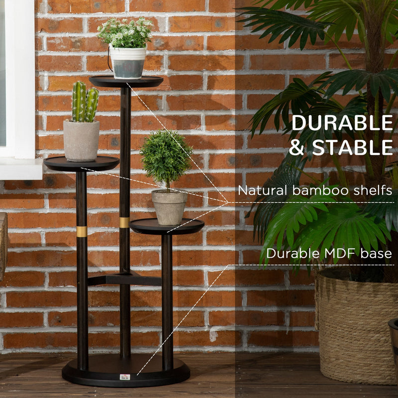 Outsunny 3-Tier Plant Stand, Plant Shelf Rack,  Bamboo Display Stand, 46x46x86cm, Dark Walnut